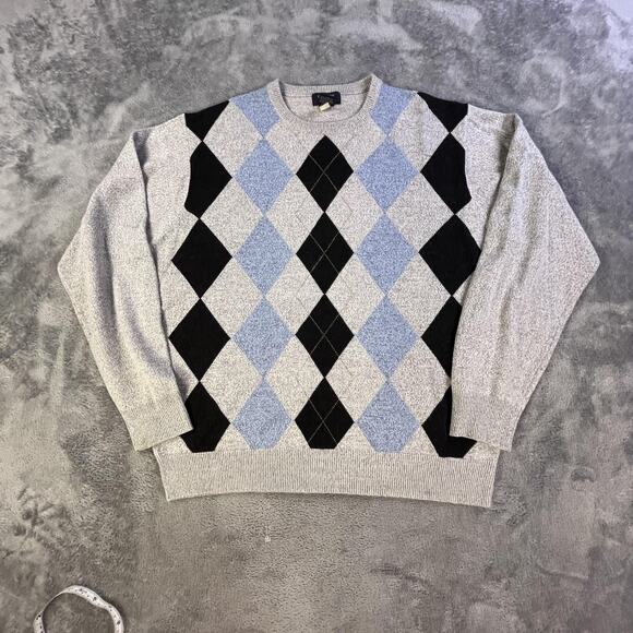 Dockers Sweater Mens Large Gray Blue Argyle Crewneck Pullover Knit Casual Golf - Picture 2 of 10